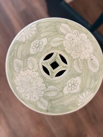 Green and White Porcelain Floral Garden Seat