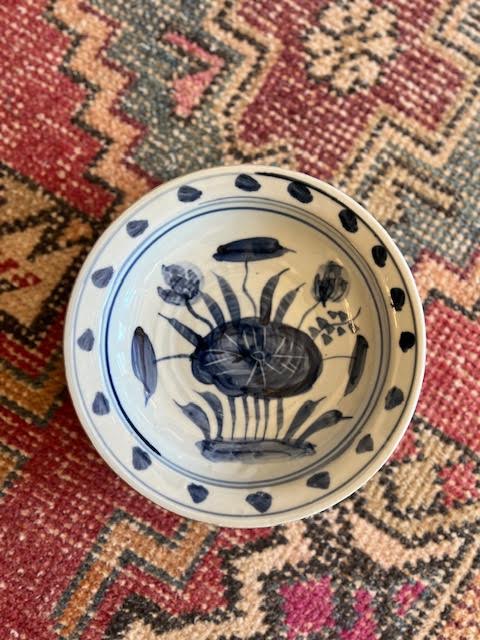 Small Blue & White Porcelain Lotus Dish