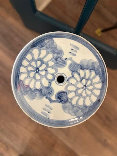 Hand Painted Blue & White Floral Garden Seat