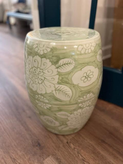 Green and White Porcelain Floral Garden Seat