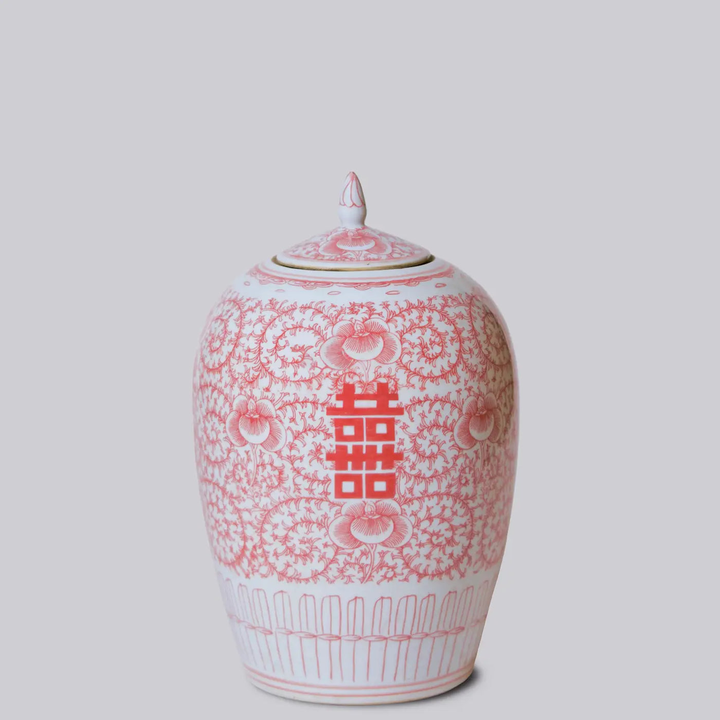 Double Happiness Red & White Finial Jar