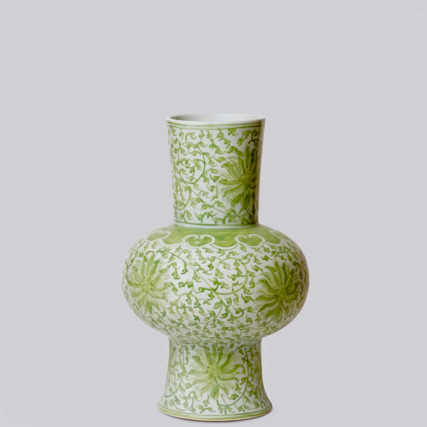 Green and White Porcelain Scrolling Lotus Lantern Vase