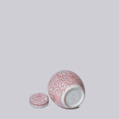 Red and White Porcelain Scrolling Peony Jar