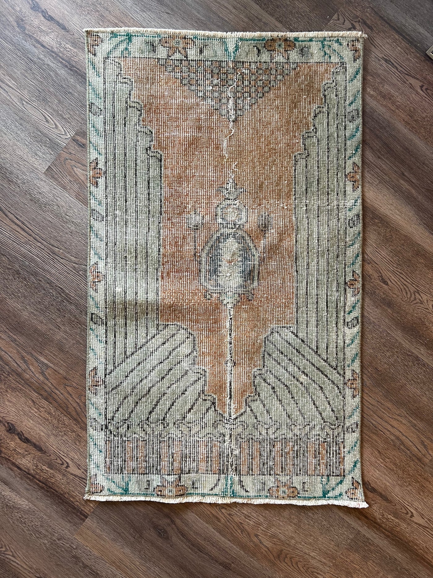Turkish Prayer Rug, Vintage Antique Oushak Wool Rug