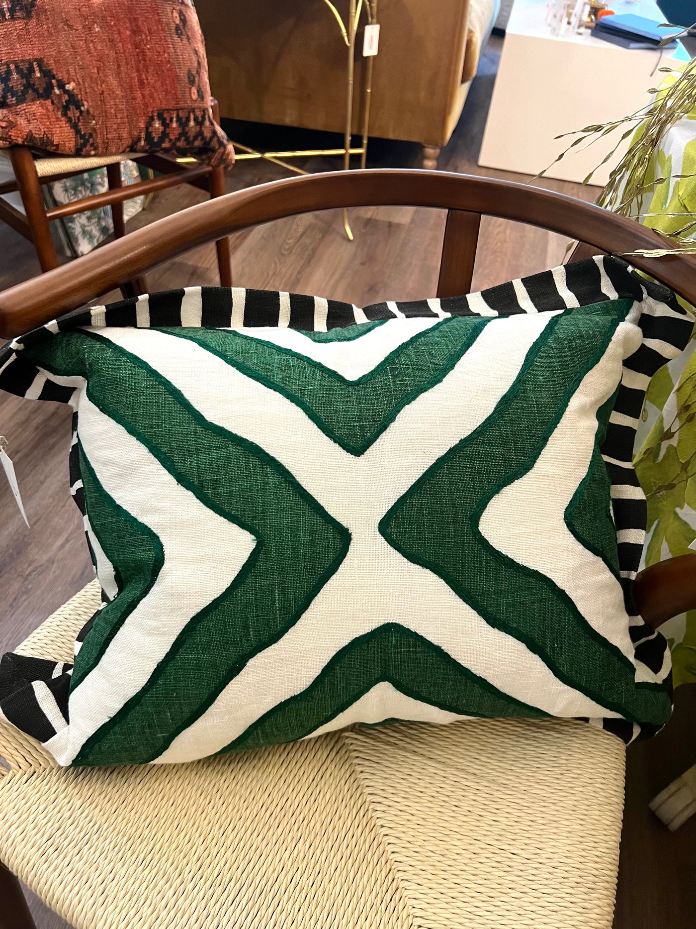 Annie Selke Arrows Green Lumbar Pillow