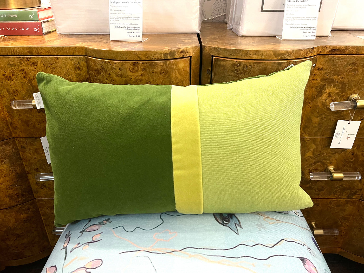 Conner Green Velvet & Linen Lumbar Pillow