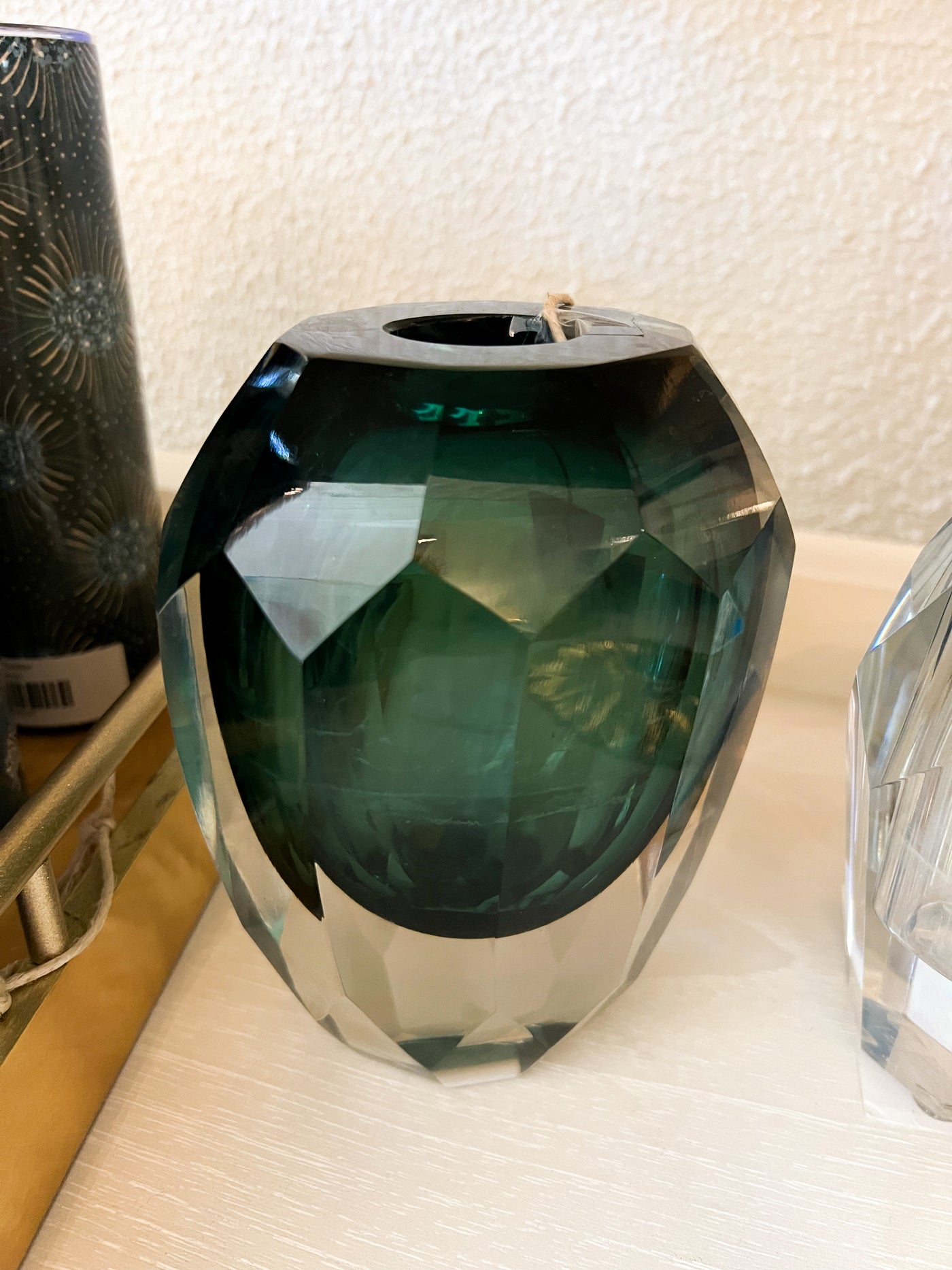 Emerald Cut Glass Vase