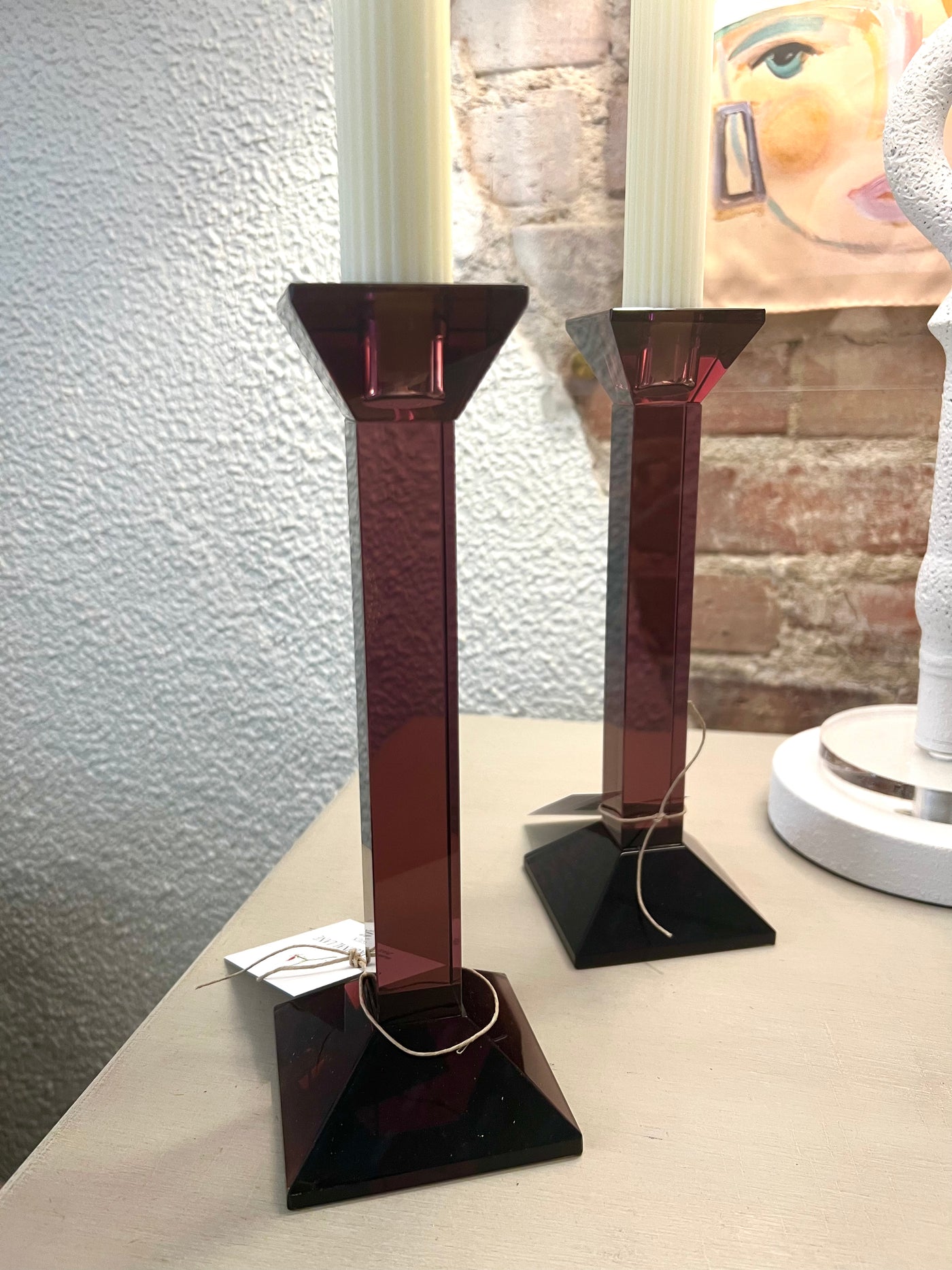 9" Plum Crystal Candlestick