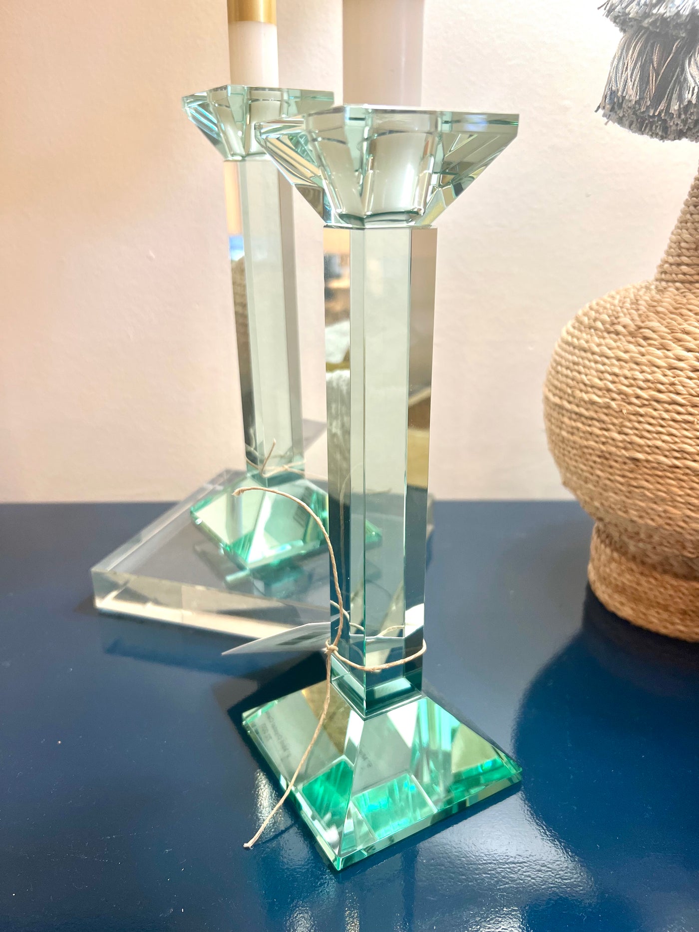 9" Mint Crystal Candlestick