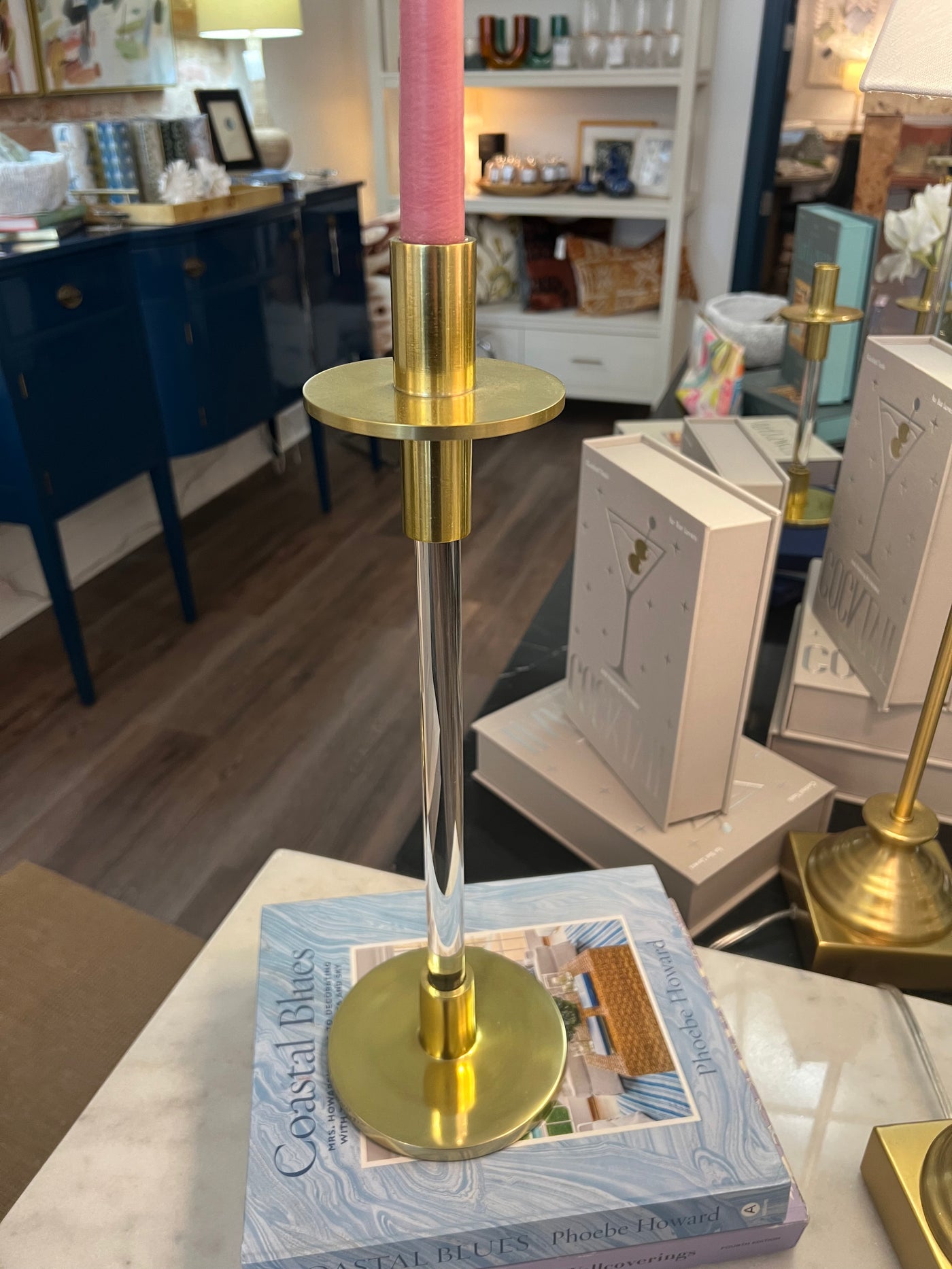 Med. Acrylic/Gold Candlestick