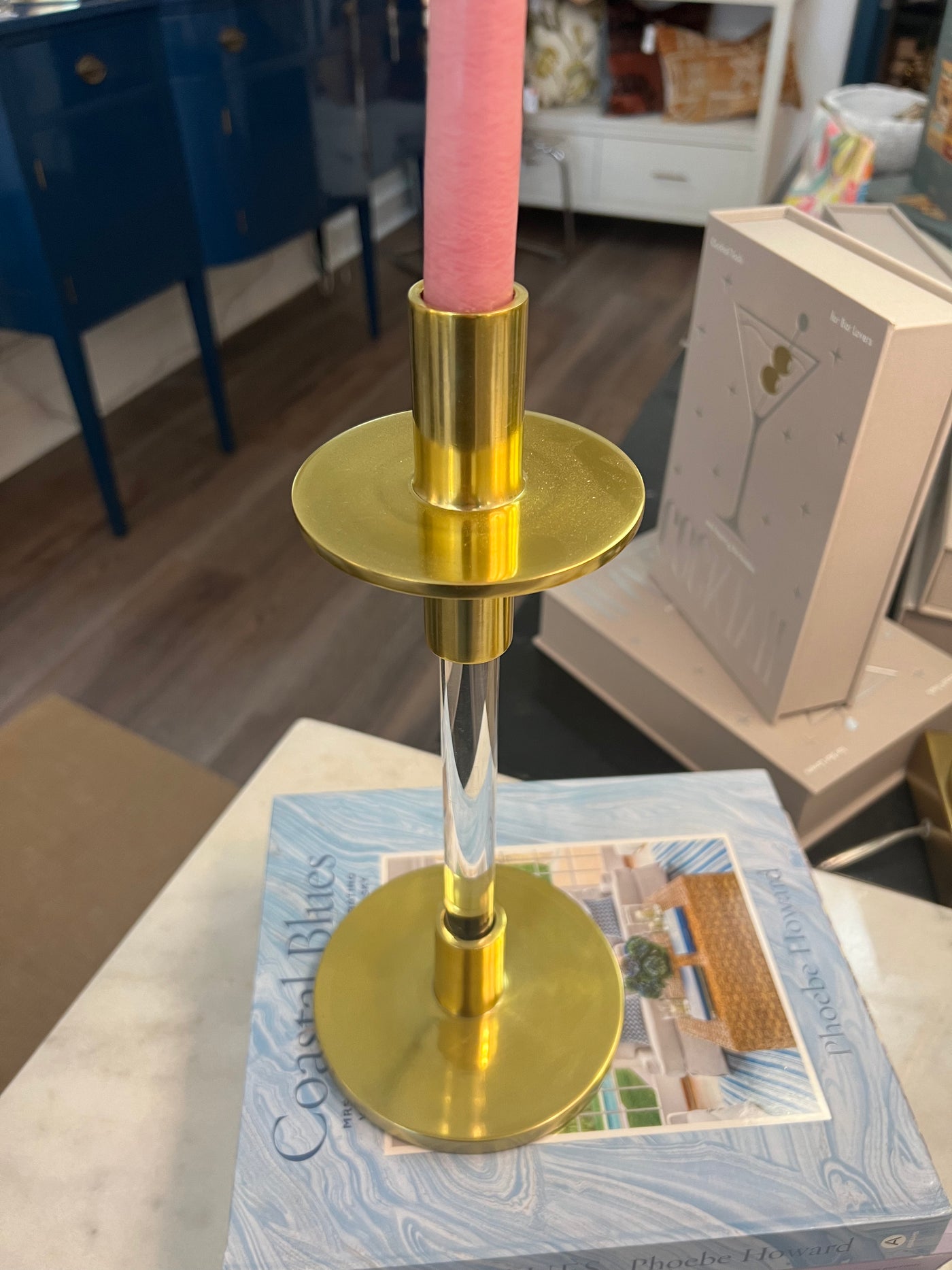 Sm. Acrylic/Gold Candlestick