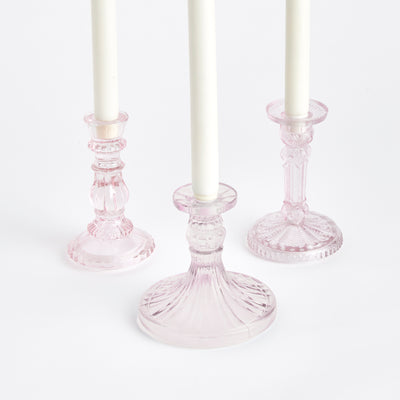 Pink Estella Taper Holders (set/3)