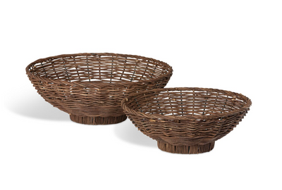 Island Palm Rattan Decorative Bowls, Set of 2