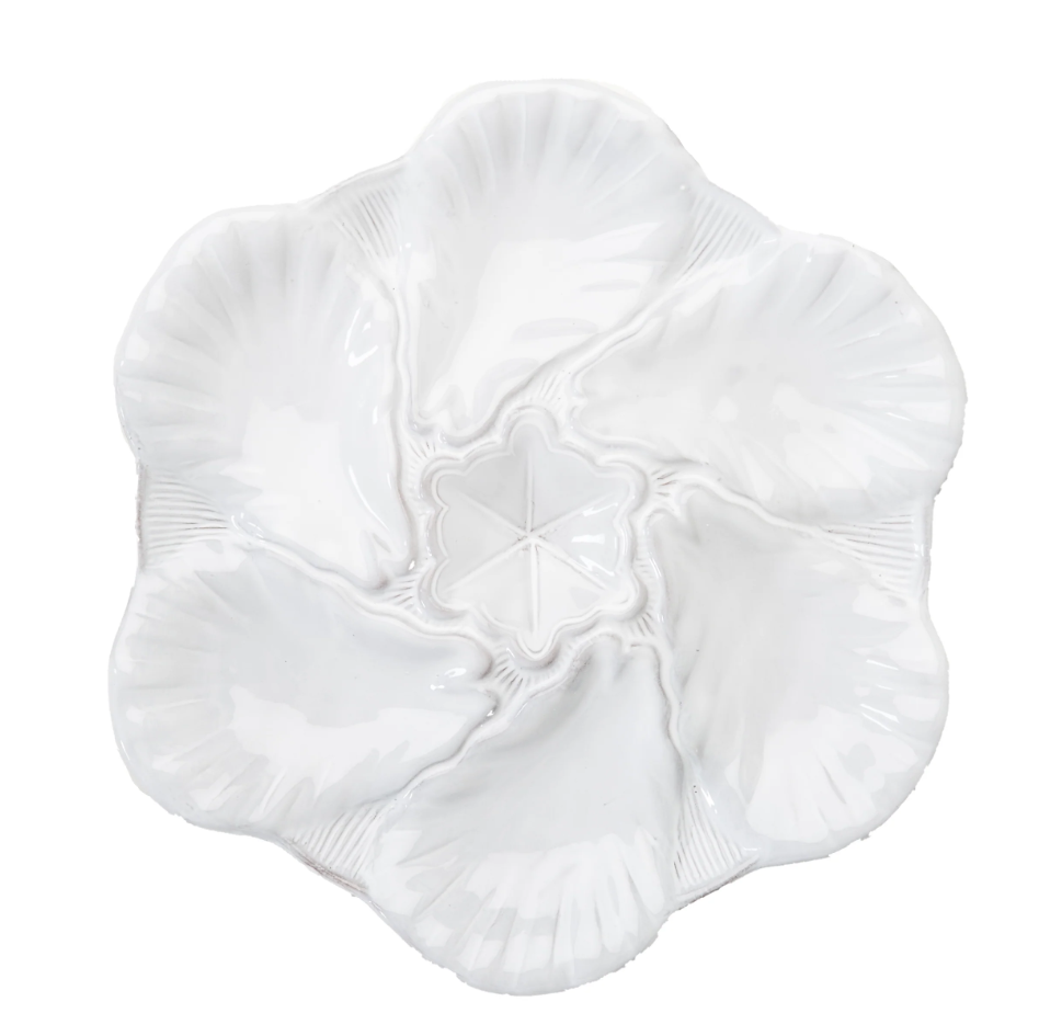 Oyster Plate, White Fleur De Lis