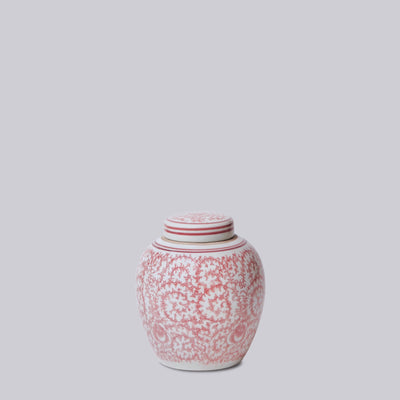 Red and White Porcelain Scrolling Peony Jar