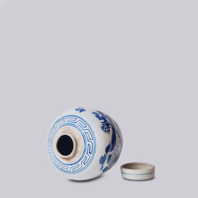 Blue/White Pheasant Lidded Round Jar