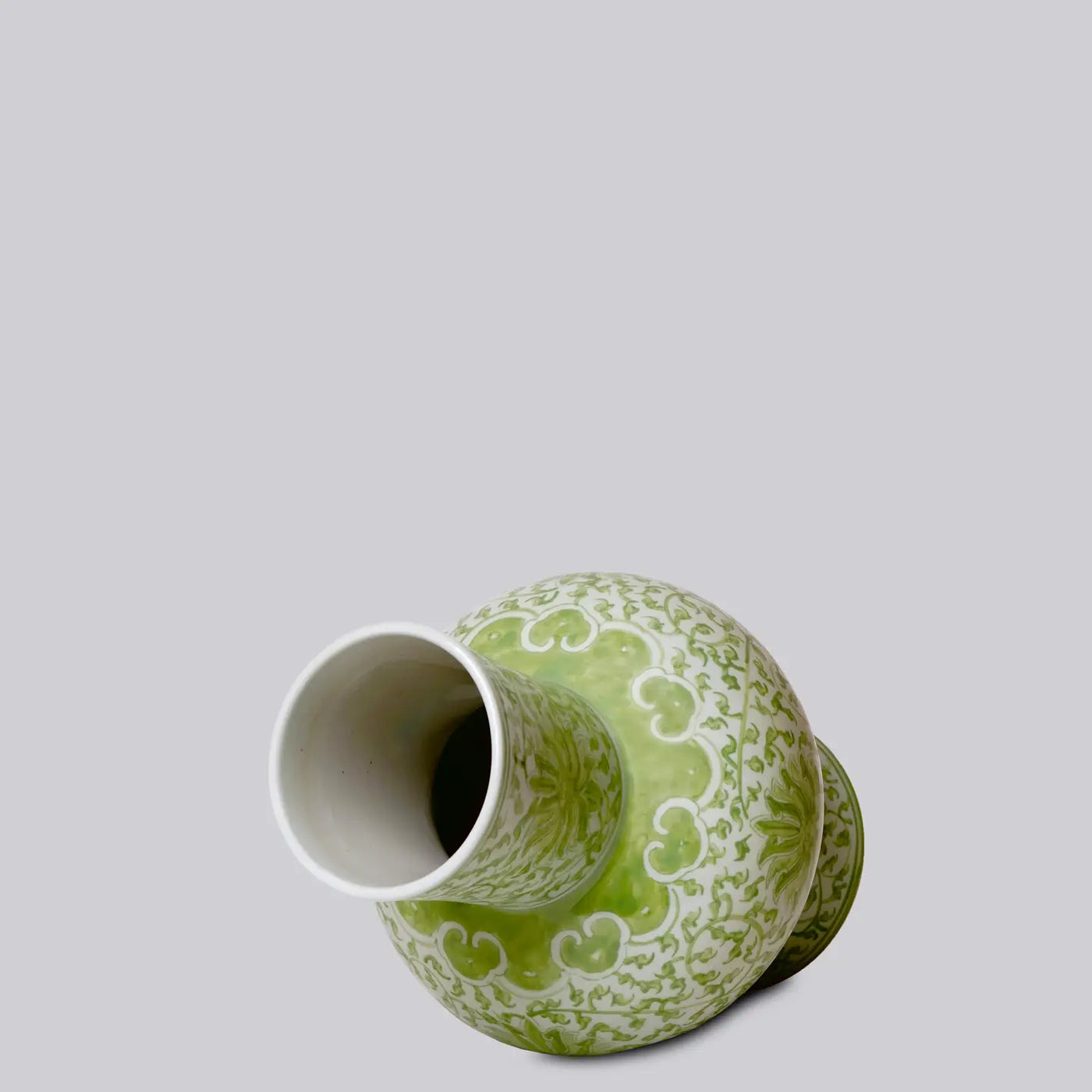 Green and White Porcelain Scrolling Lotus Lantern Vase