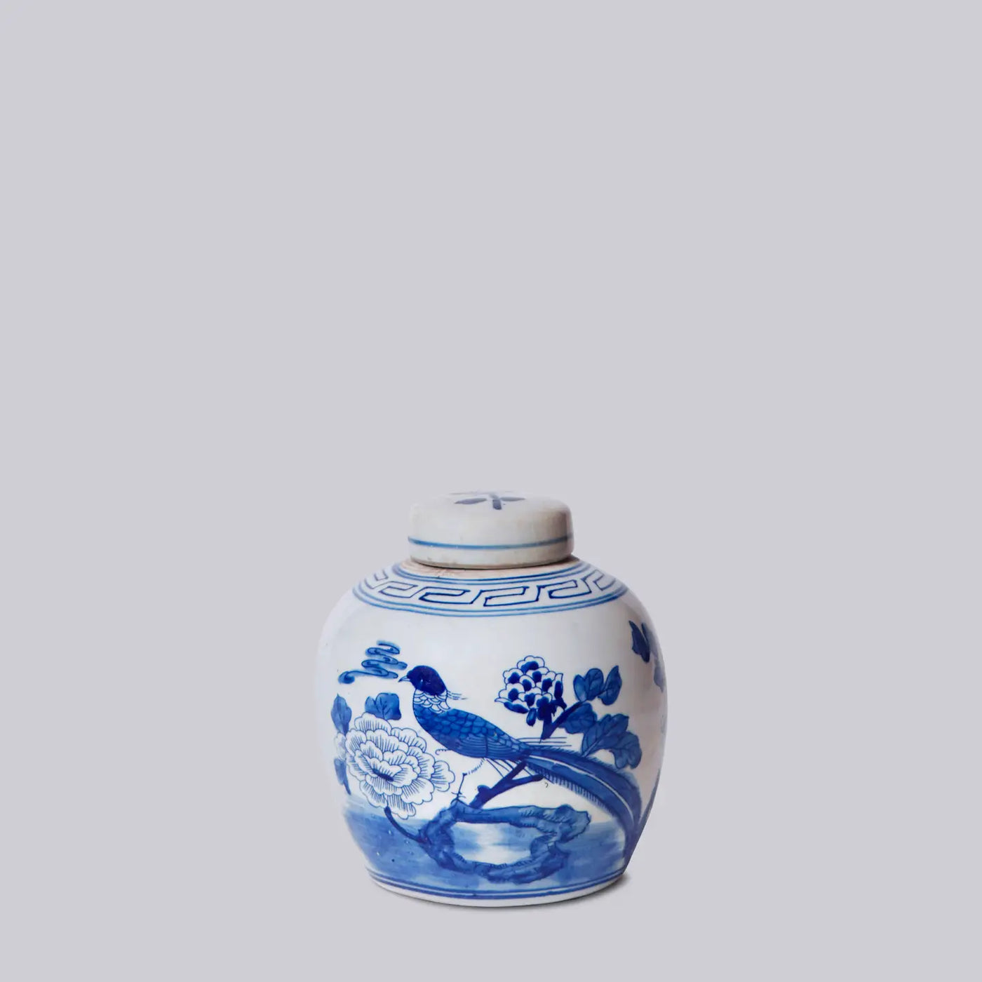 Blue/White Pheasant Lidded Round Jar