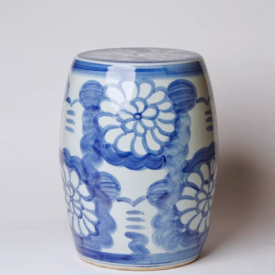 Hand Painted Blue & White Floral Garden Seat