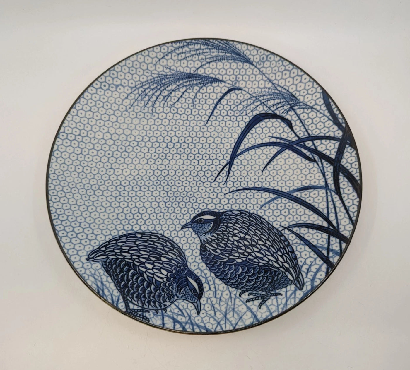(Vintage As Is) Blue and White Quail Plate (right) 12.5"