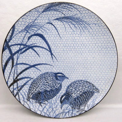 (Vintage As Is) Blue and White Quail Plate (left) 12.5"